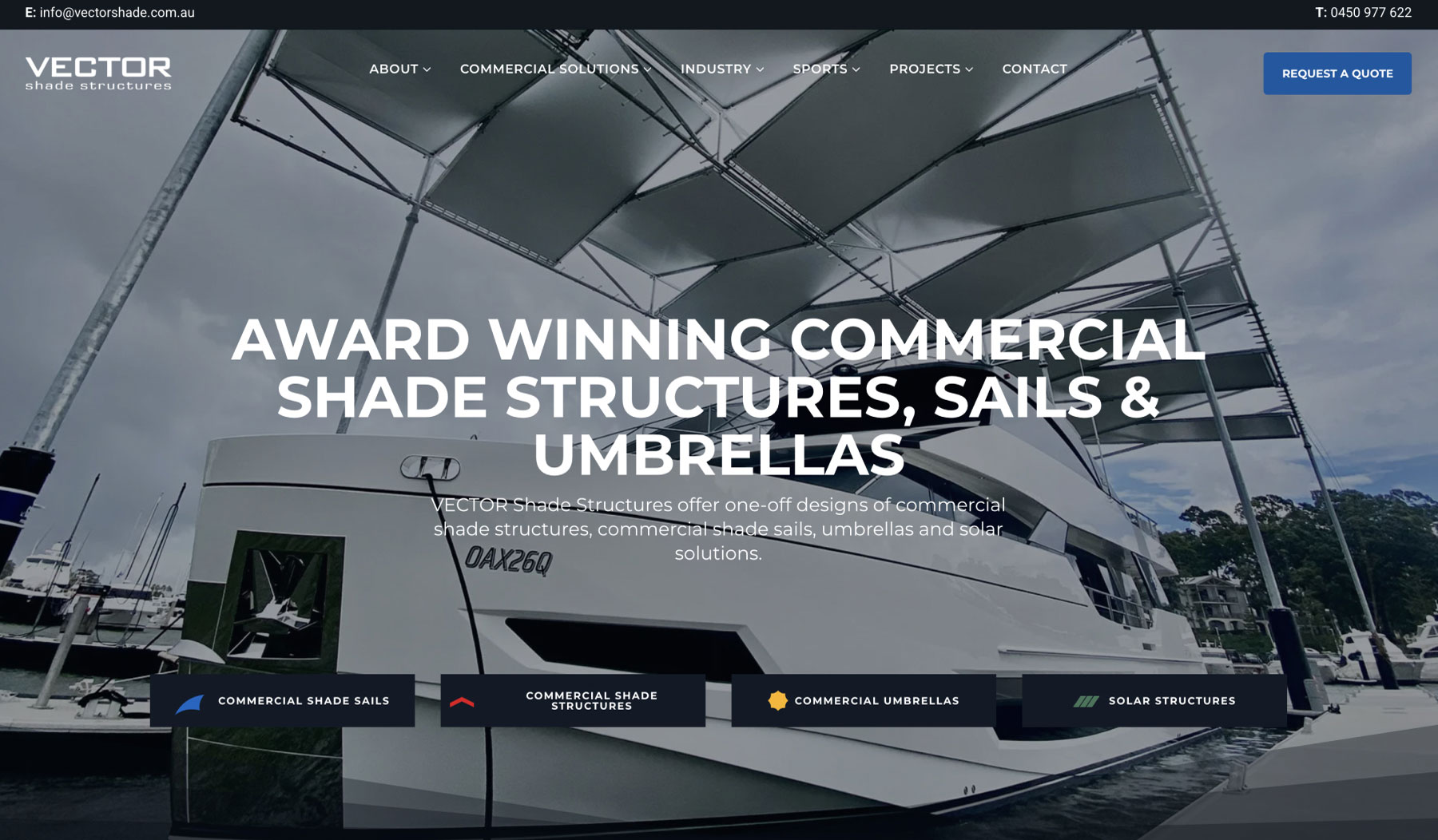 Vector Shade Structures website screenshot