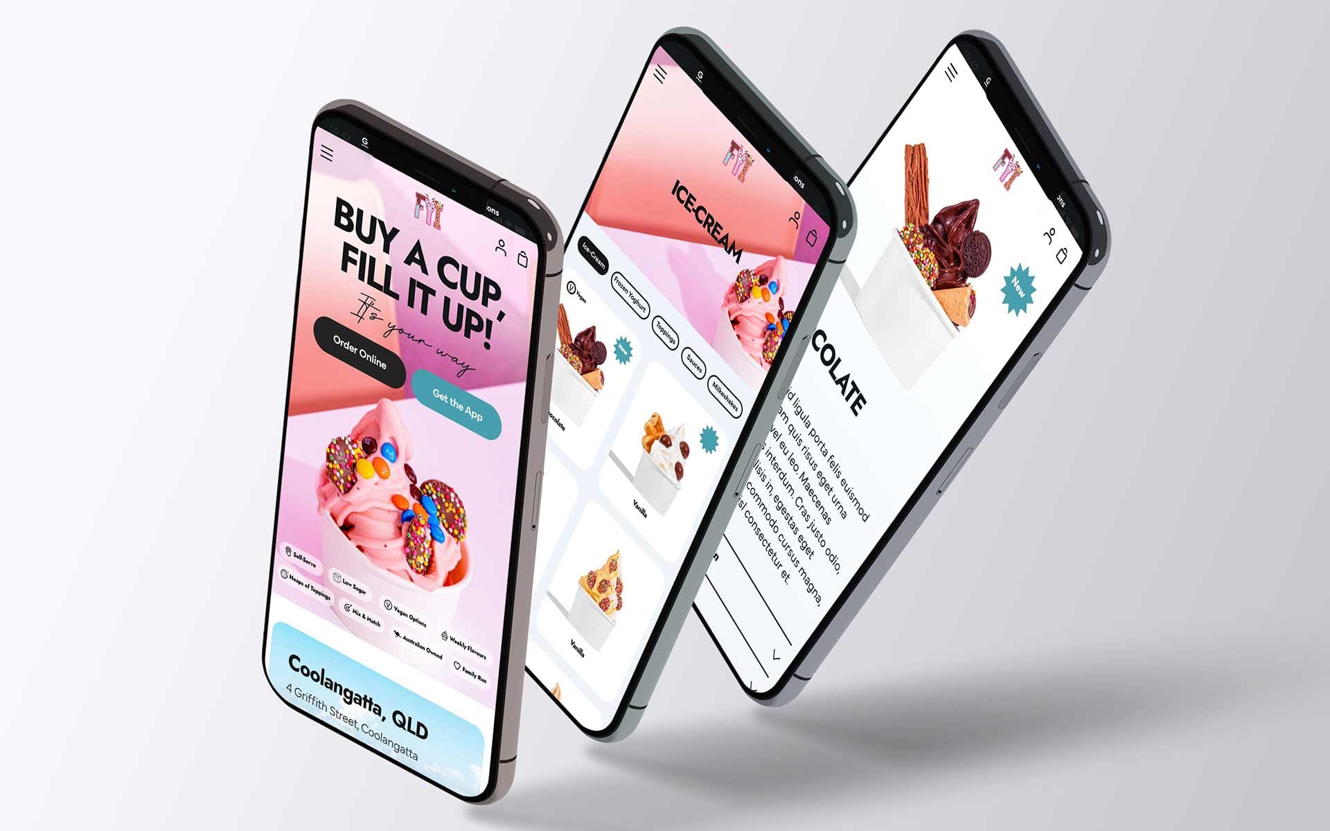 FYI (Frozen Yoghurt & Ice-Cream) - Shopify website and app for a self-serve dessert bar